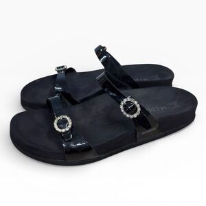 Mephisto Sydel Black Patent Leather Rhinestone Sandals EU 37 US 7 Comfort Slides